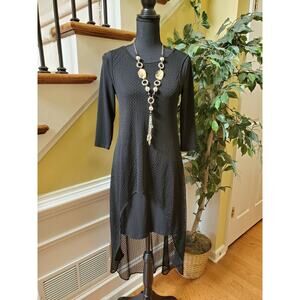 Simon Chang Sheer Overlay Hi Low Dress